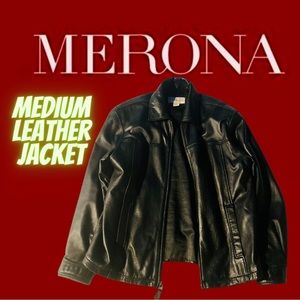 Merona Medium Black Shell 100% Leather Lining 100% Polyestor Men’s Jacket